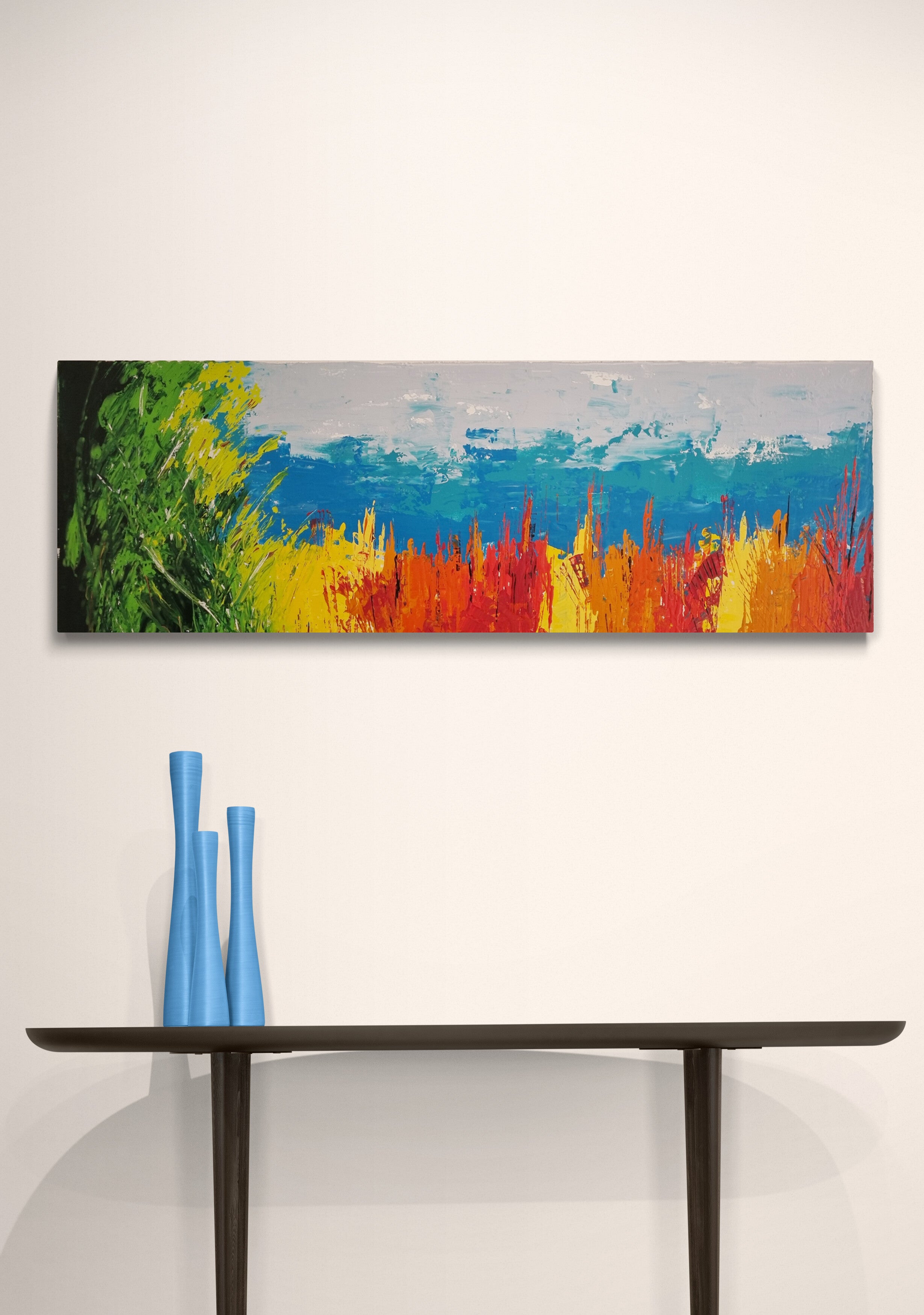 Tableau abstrait grand format coloré - Peinture acrylique sur toile 50x100cm