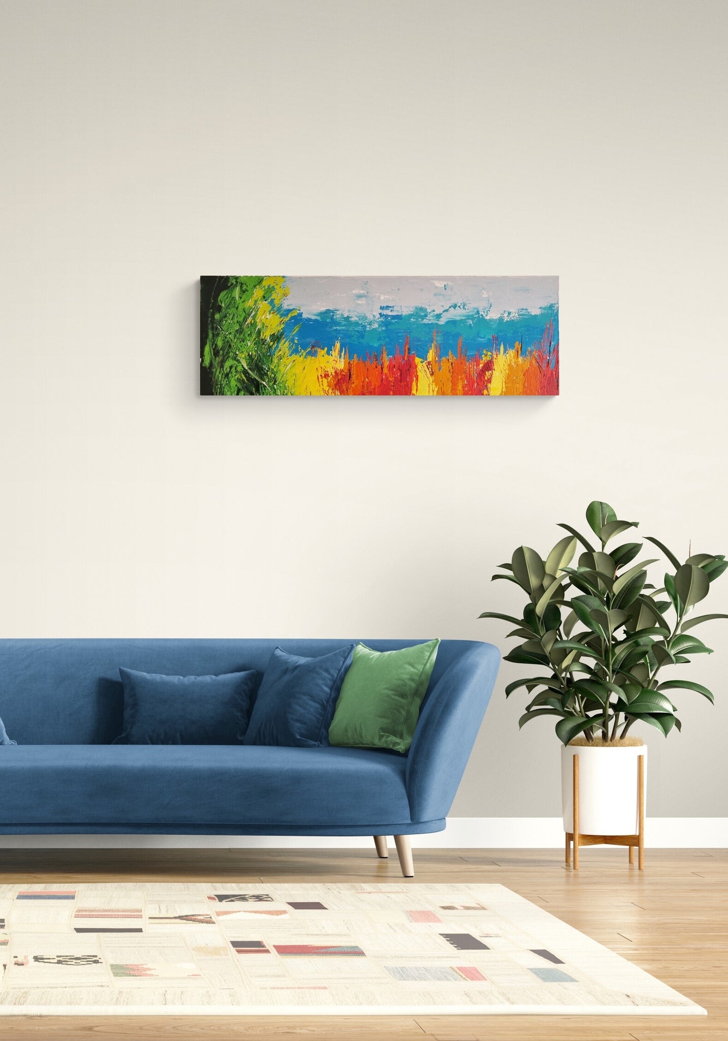 Tableau abstrait grand format coloré - Peinture acrylique sur toile 50x100cm