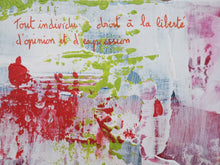 Charger l&#39;image dans la galerie, Zoom sur tableau abstrait fait main avec citation sur la liberté

