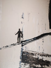 Charger l&#39;image dans la galerie, Zoom sur peinture noire et blanche avec un funambule

