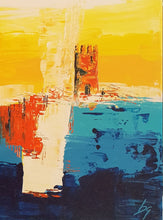 Charger l&#39;image dans la galerie, Tableau abstrait acrylique jaune et bleu
